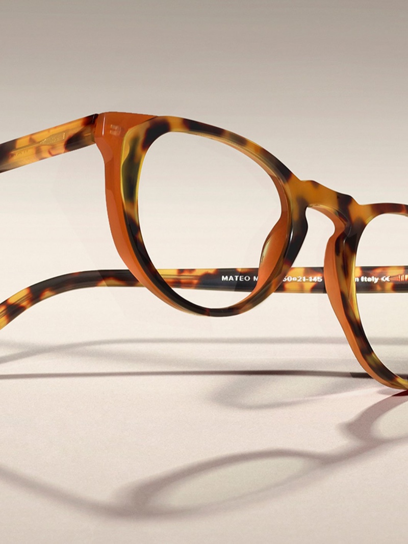 Warby Parker updates a classic eyewear look with its Mateo glasses in Cider Tortoise with Fire Clay.