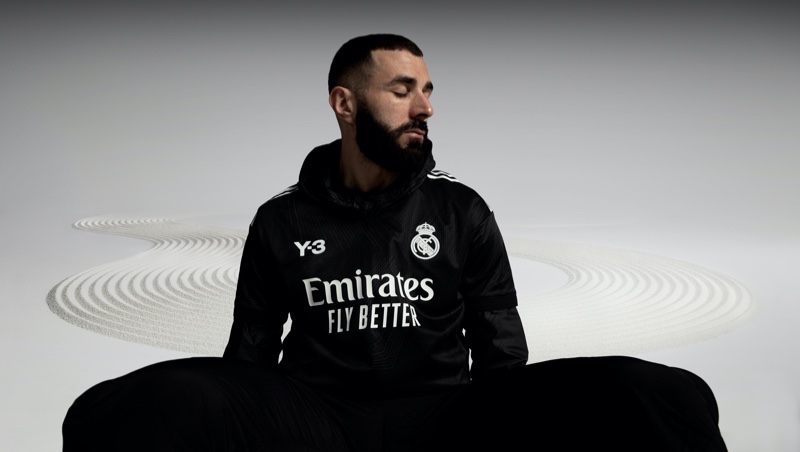 Real Madrid striker Karim Benzema fronts the Y-3 x Real Madrid collection.