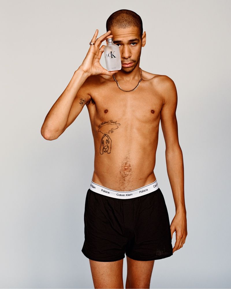 Photographed by Alasdair McLellan, Lucien Clarke appears in the Calvin Klein Palace CK1 campaign.