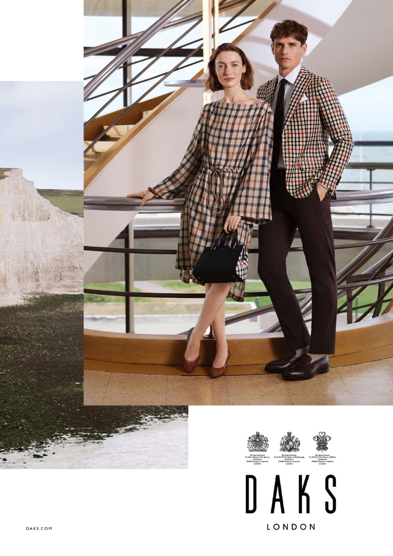 Esme Ham and Guy Robinson wear coordinating his-and-her looks for Daks London's spring-summer 2022 campaign.