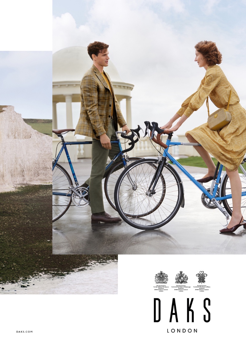 Going for a bike ride, Guy Robinson and Esme Ham come together for Daks London's spring-summer 2022 campaign.