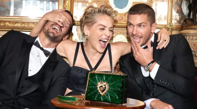 Adam & Sam Take Part in Sharon Stone's Dolce & Gabbana Devotion Campaign Sharon Stone Laughing Dolce & Gabbana Campaign Models Sam Webb Adam Senn