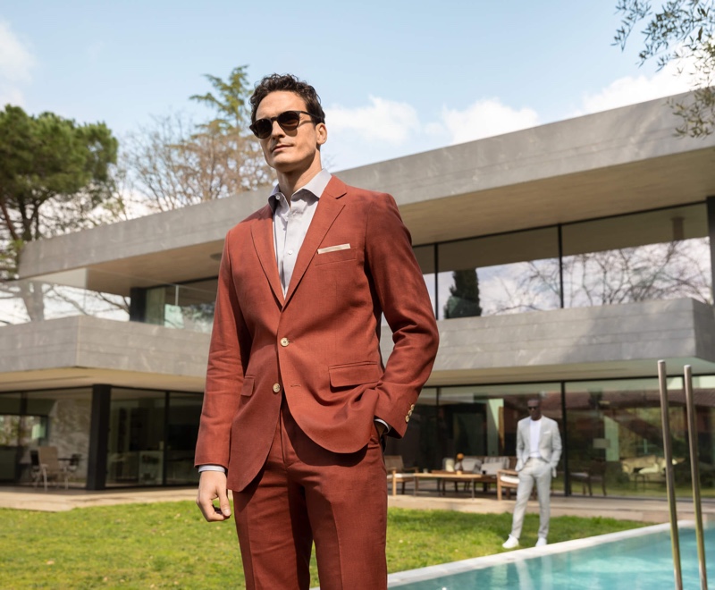 Making a colorful statement, Alejandro Rodriguez wears a Hockerty suit.