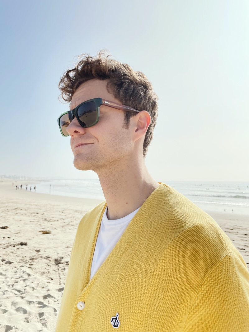 Jack Quaid Rag & Bone Campaign Yellow Cardigan Sweater Eyewear Spring 2022