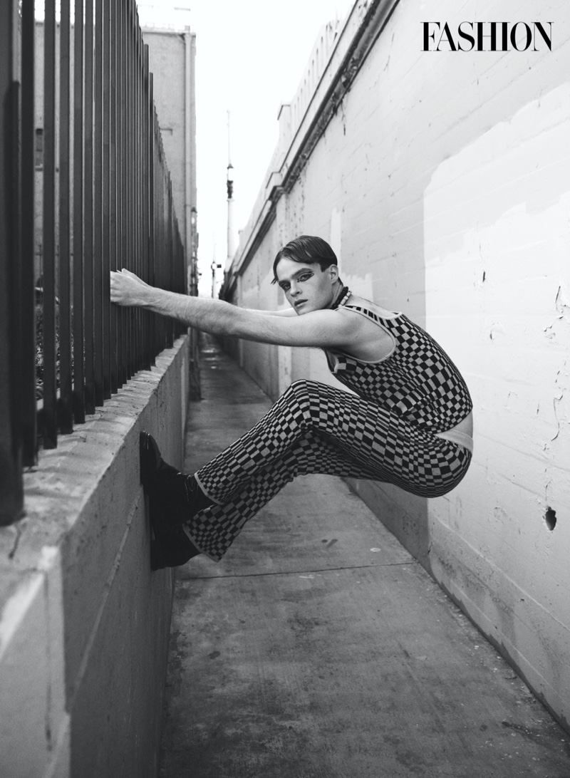 Donning a Lazoschmidl look with Alexander McQueen boots, Jake Wesley Rogers stars in a Fashion photoshoot. Photo Credit: Greg Swales » Jake Wesley Rogers Makes a Bold Splash for Fashion Cover Story Donning a Lazoschmidl look with Alexander McQueen boots, Jake Wesley Rogers stars in a Fashion photoshoot. Photo Credit: Greg Swales