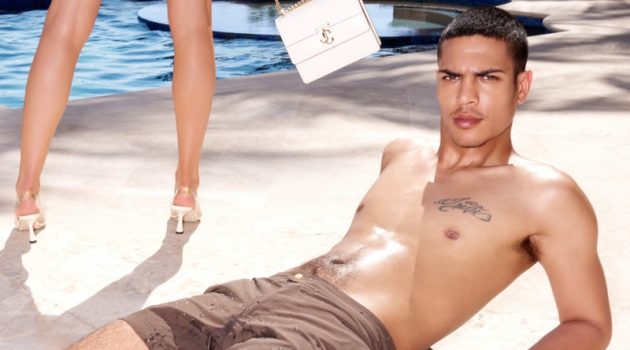 Geron McKinley Relaxes by the Pool for Jimmy Choo Campaign Geron McKinley Model Shirtless Jimmy Choo Campaign Men Summer 2022