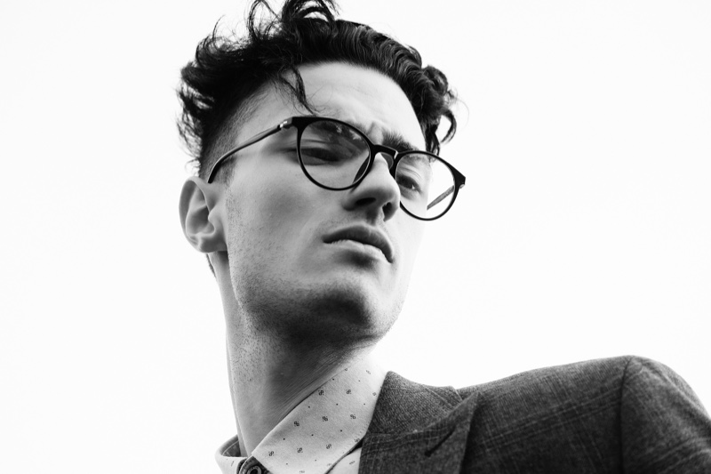 Male Model Glasses Black and White Photography