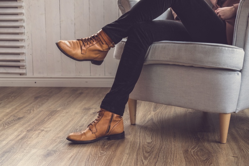 Man Wearing Brown Leather Boots