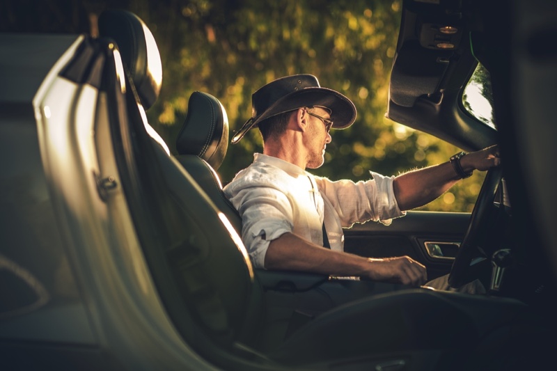 Man Wearing Leather Cowboy Hat