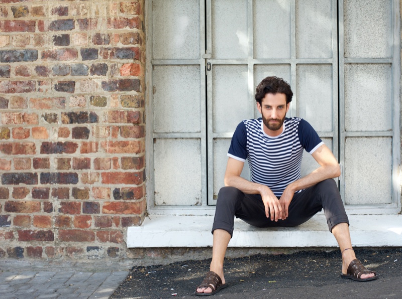 Man Wearing Striped T-shirt