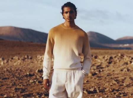 Embracing ombre, Jeenu Mahadevan wears a sweater and pleated linen shorts from Mango Man.