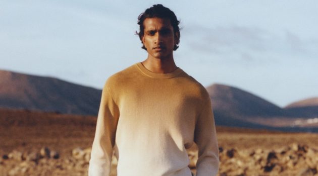 Mango Man Delivers a Stylish Dream in Terracotta Embracing ombre, Jeenu Mahadevan wears a sweater and pleated linen shorts from Mango Man.
