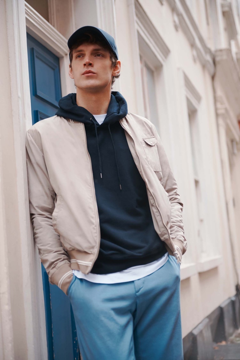 Making a case for sporty-chic style, Callum Ward wears Paoloni. 