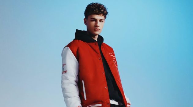 Ondrej Mokoš Channels the Boy Next Door in Pull & Bear Model Ondrej Mokoš sports a red varsity jacket from Pull & Bear.