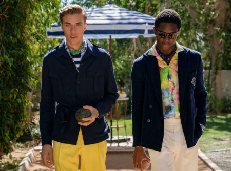 Models Lucky Blue Smith and Hamid Onifade don dashing spring looks from Ralph Lauren Purple Label.