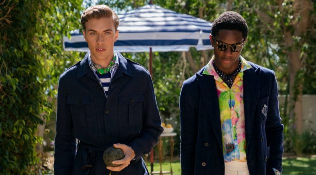 Models Lucky Blue Smith and Hamid Onifade don dashing spring looks from Ralph Lauren Purple Label.