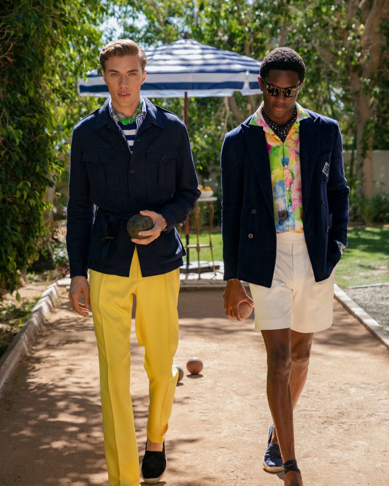 Models Lucky Blue Smith and Hamid Onifade don dashing spring looks from Ralph Lauren Purple Label.