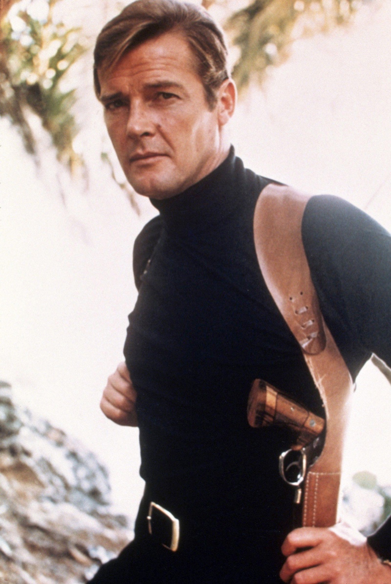 Roger Moore James Bond Live and Let Die 1973 Black Polo Neck Turtleneck » 10 of James Bond's Most Memorable Outfits from the 007 Films Roger Moore James Bond Live and Let Die 1973 Black Polo Neck Turtleneck