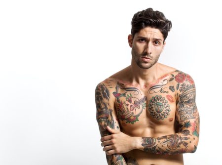 Shirtless Male Model Tattoos Color