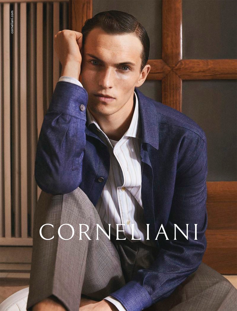 Luc Defont-Saviard Model Corneliani Campaign Spring 2022