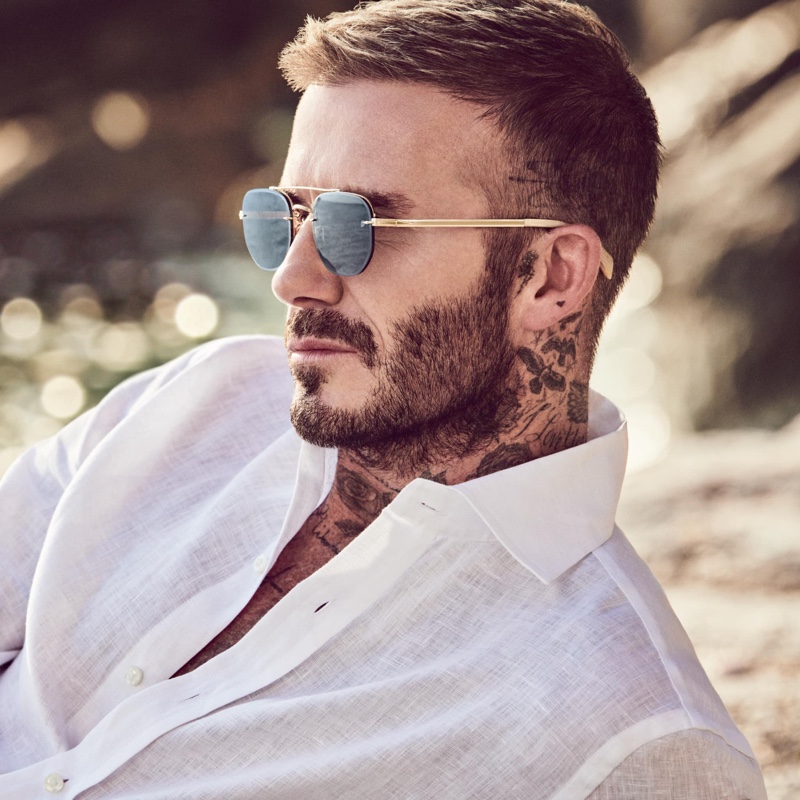 David Beckham Linen Shirt Sunglasses Eyewear Campaign Spring 2022