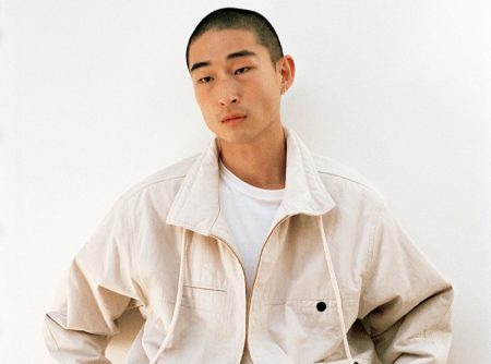 Sang Woo Kim models a CO-ORD look from Isabel Marant's spring-summer 2022 collection.