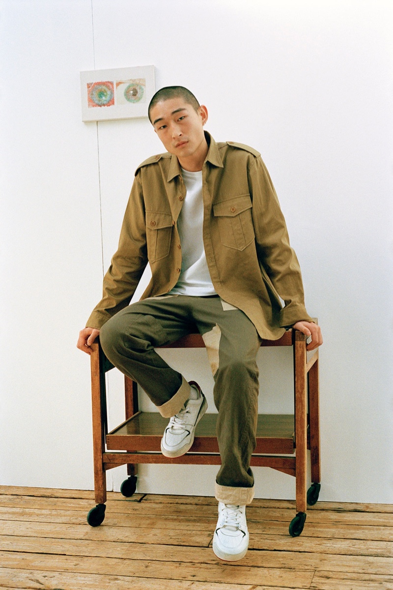 Going casual, Sang Woo Kim sports a spring-summer 2022 look from Isabel Marant.