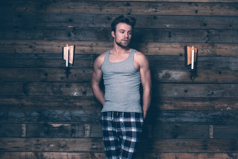 Male Grey Tank Top Plaid Pajamas Pants