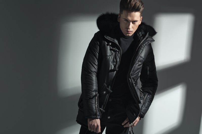 Male Model Black Coat Winter Style