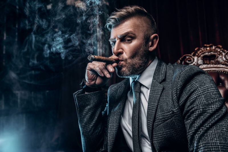 Man Suit Rugged Cigar