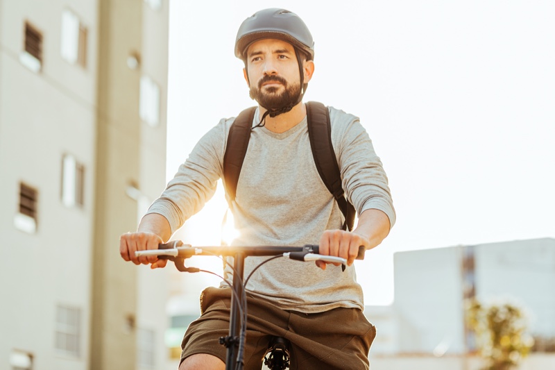 Man Wearing Helmet Bicycle