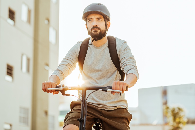 Man Wearing Helmet Bicycle Man Wearing Helmet Bicycle
