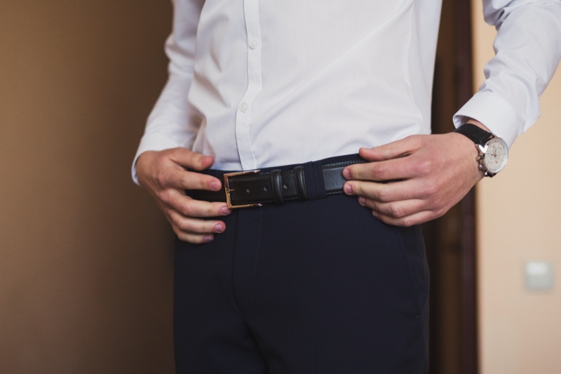 Man Wearing Leather Belt