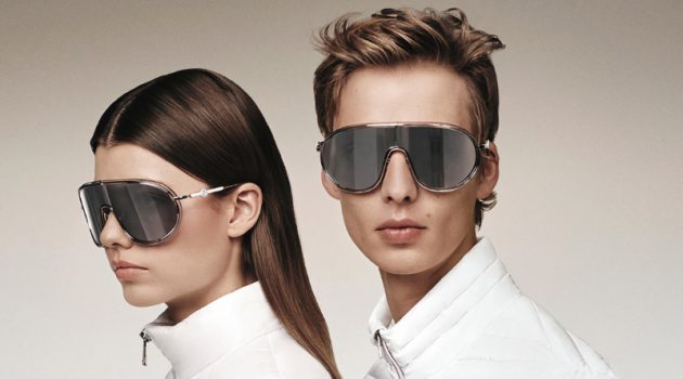Leon & Mathilde Are Sleek in White for Moncler Eyewear Campaign Moncler Eyewear Campaign Spring Summer 2022 Mathilde Henning Leon Dame Model