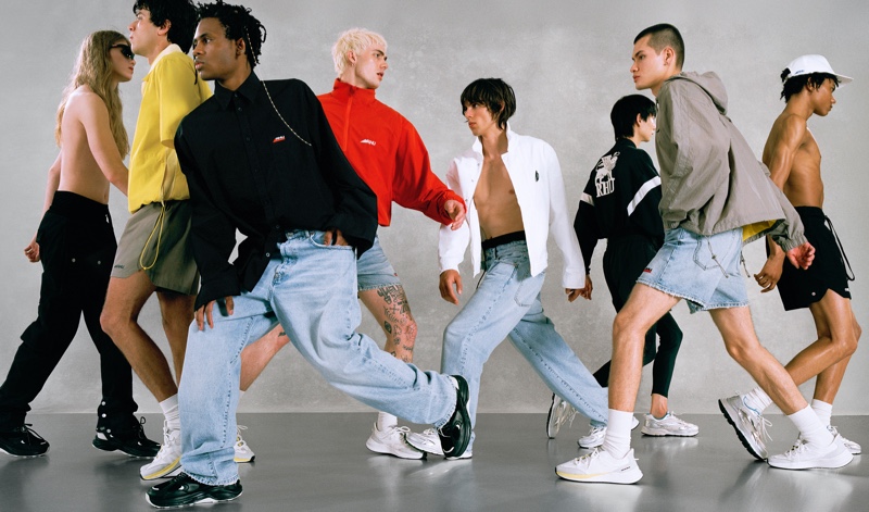 Finlay Mangan, Luca Fersko, Alex Wynter, Tanner Reese, Hubert Smielecki, Geun Woo Lee, Alfredo Diaz, and Bodien Kagenaar front the Rhuigi x Zara RHU collection campaign.