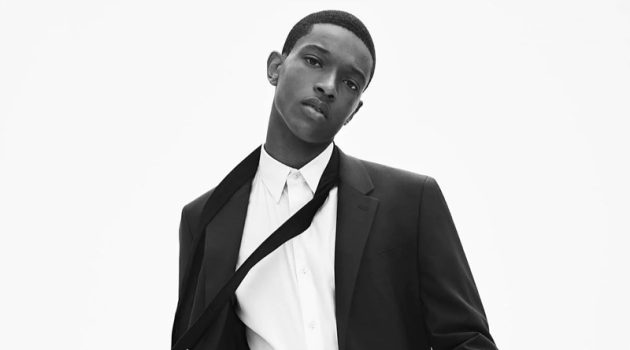 Theory's Spring '22 Campaign Features Sleek Fits Malik Anderson Model Theory Campaign Men Spring 2022 Black Suit
