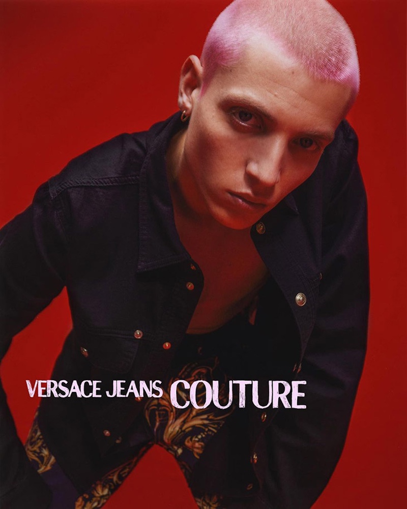 Tom Rey Model Denim Shirt Versace Jeans Couture Campaign Men Spring 2022