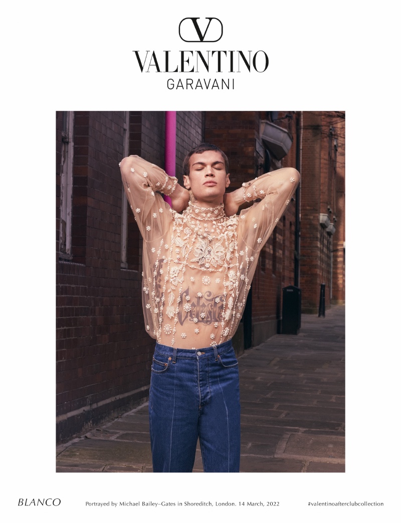 Blanco Rapper Sheer Top Valentino Campaign Men Fall 2022