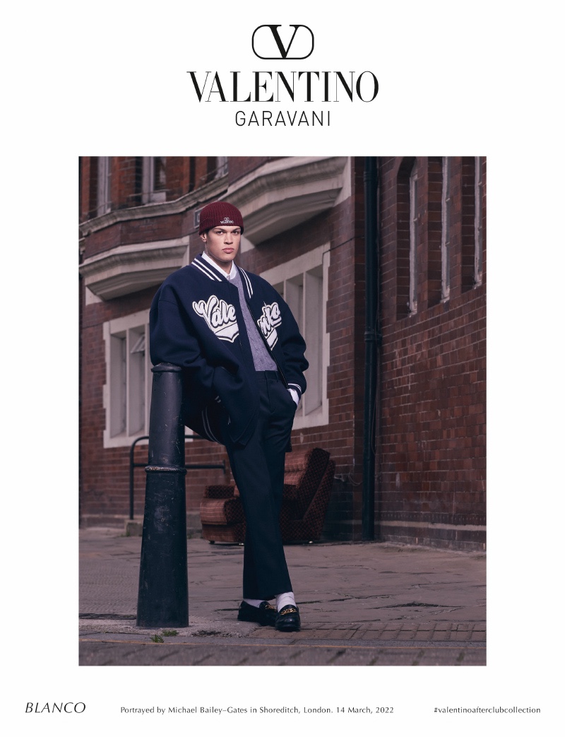 Blanco Rapper Varsity Jacket Valentino Campaign Men Fall 2022