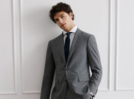 Alberto Perazzolo Model Gray Pinstripe Suit Canali Made to Measure Exclusive Collection 2022