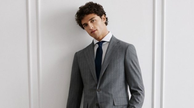 Alberto Goes Sartorial in Canali Made to Measure Collection Alberto Perazzolo Model Gray Pinstripe Suit Canali Made to Measure Exclusive Collection 2022