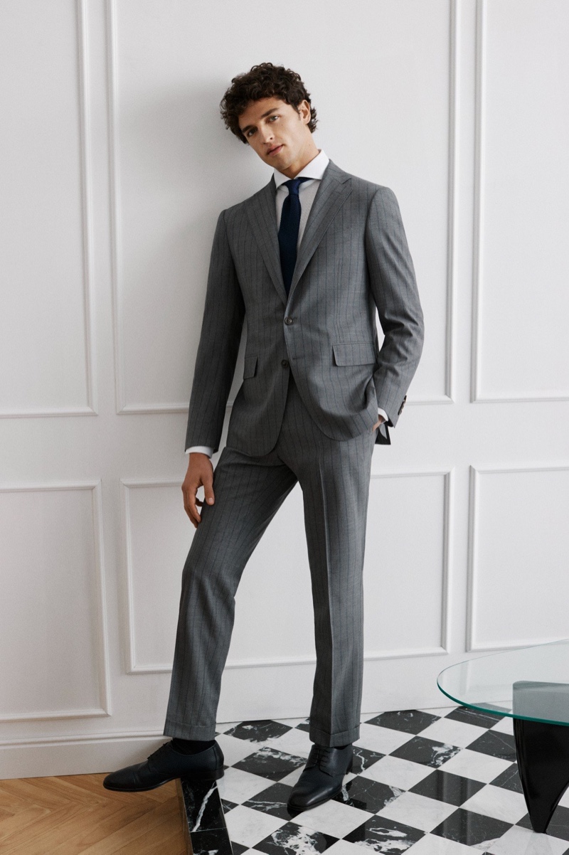 Alberto Perazzolo Model Gray Pinstripe Suit Canali Made to Measure Exclusive Collection 2022