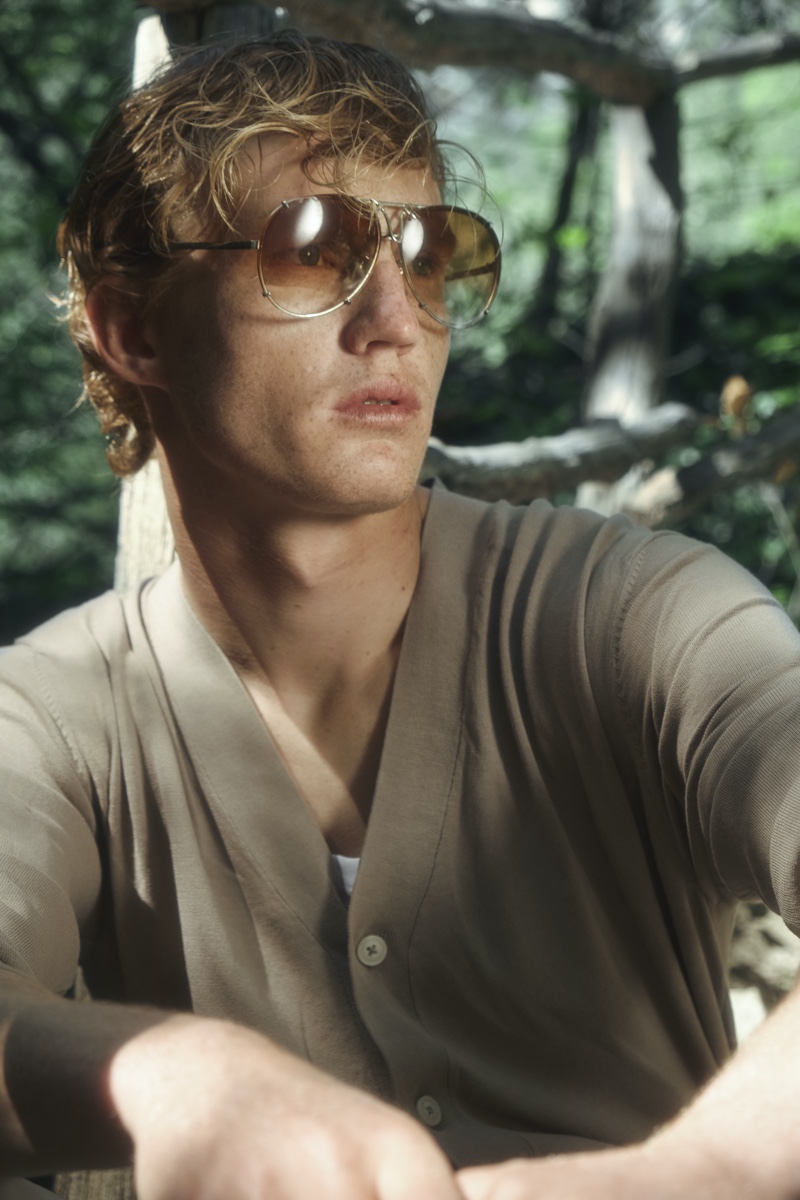 Cristian wears cardigan Diktat and sunglasses Cartier. » Cristian Aneris Takes to Valle delle Ferriere in Summer Style by Diktat Cristian wears cardigan Diktat and sunglasses Cartier.