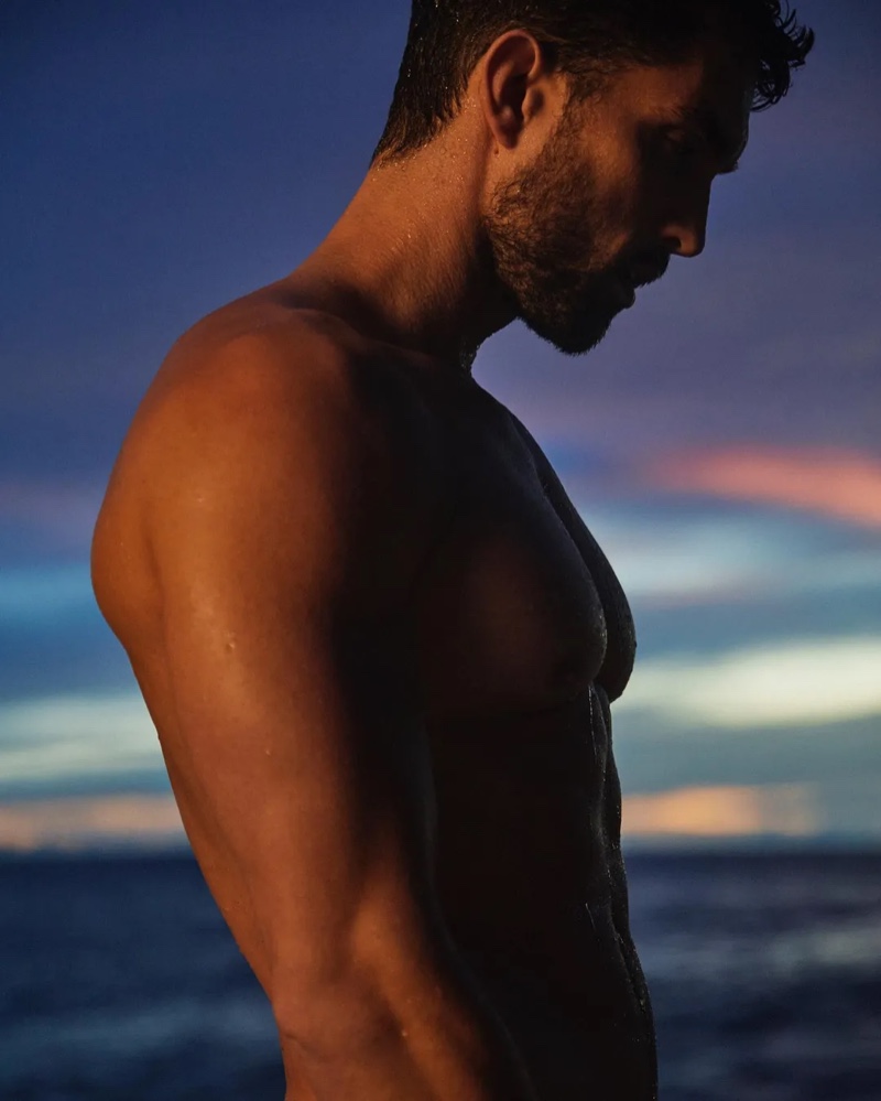 Delivering a striking side profile, Tobias Sorensen stars in the Davidoff Cool Water Reborn fragrance campaign. 