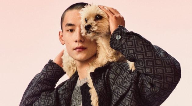 Emporio Armani Welcomes New Furry Friends for Fall '22 Campaign Jie Zheng Model Morkie Emporio Armani Campaign Men Fall 2022