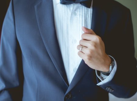 Groom Wearing Wedding Band Suit