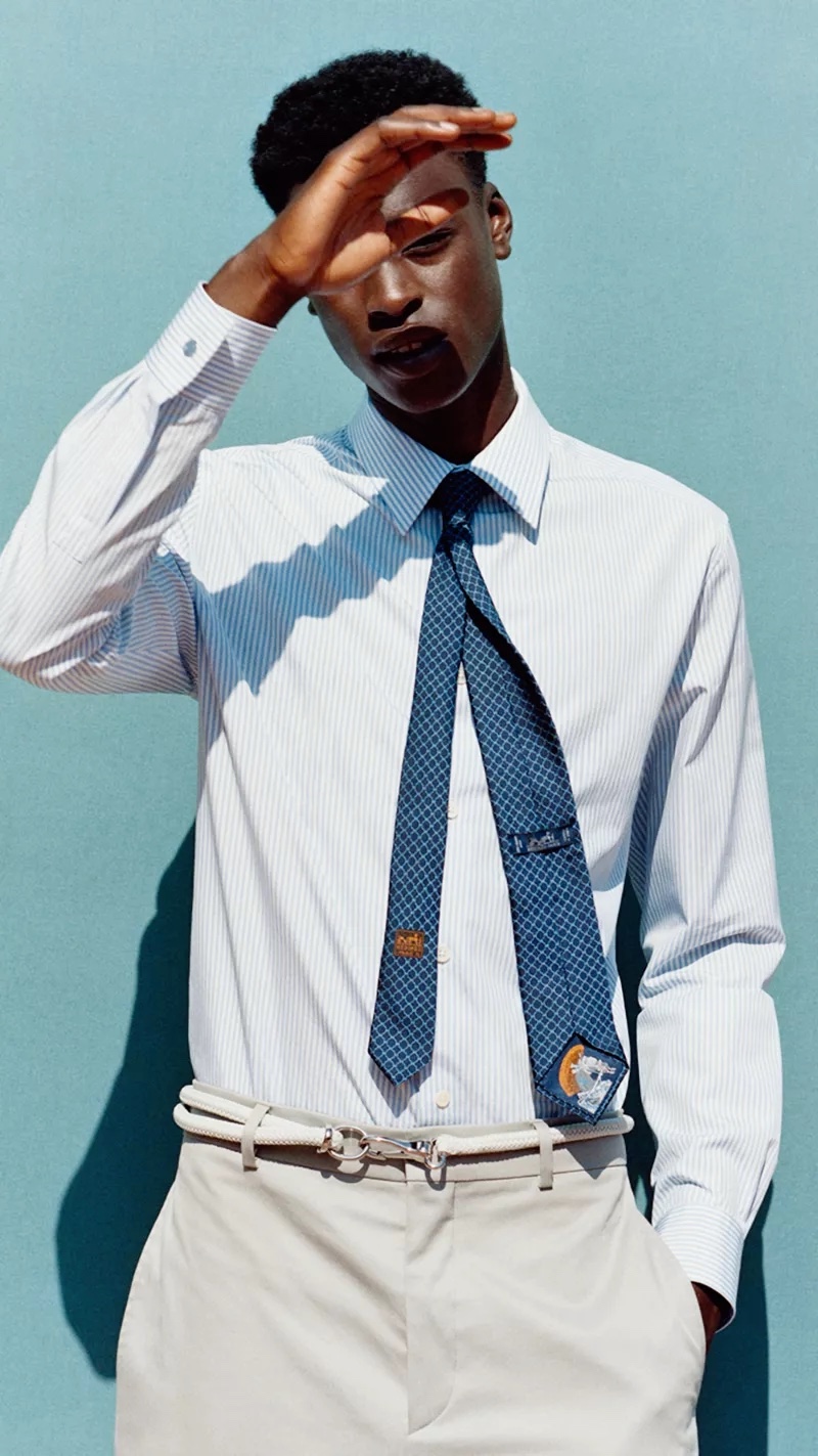 Hermès Silk Tie Men Spring 2022 Babacar N'doye Model » Leon & Babacar Hit a Soft Style Note in Hermès Silk Hermès Silk Tie Men Spring 2022 Babacar N'doye Model