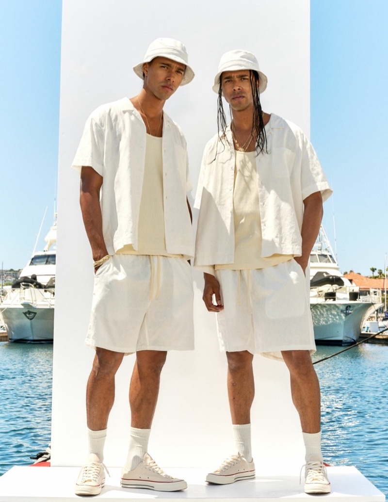 Daouda and Sadjo Ka don white looks from Honor The Gift's summer 2022 collection.