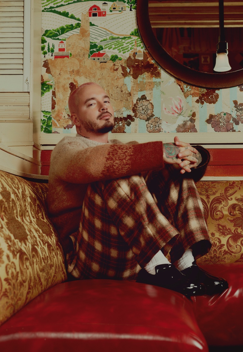 J Balvin Sitting Plaid Pants SSENSE Photoshoot 2022