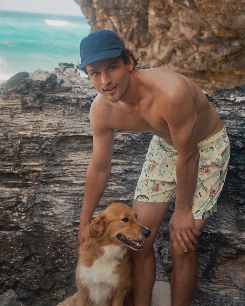 Simon Nessman Model J.Crew Swim Trunks Summer 2022 Dog Beach